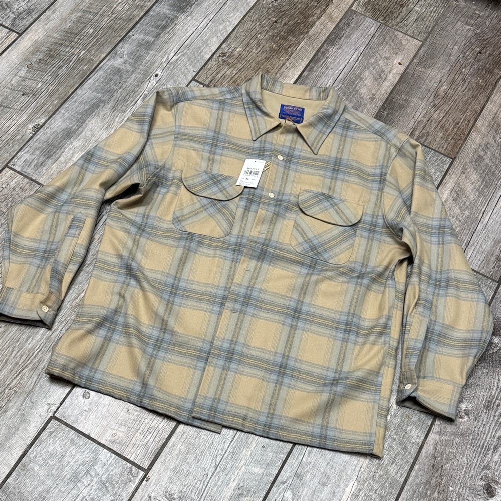 Pendleton Board Shirt Beige/Gray Mixed Plaid Men's Shirt XL